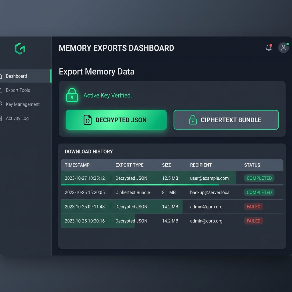 Memory Exports UI